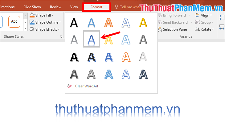 Chọn kiểu chữ nghệ thuật khác trong phần WordArt Styles