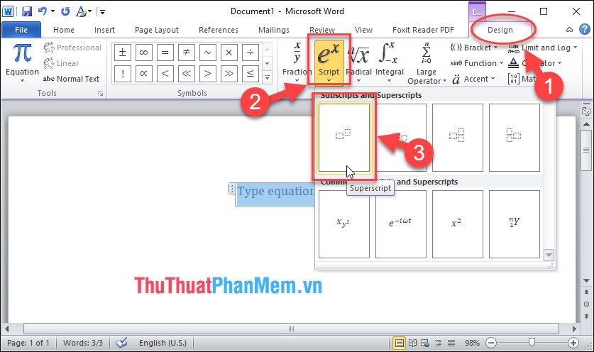 Chọn kiểu đánh số mũ 2