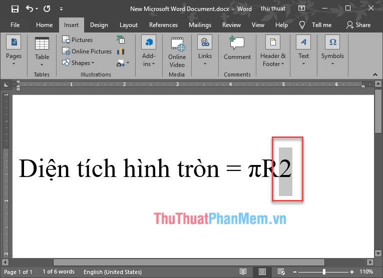 Chọn văn bản muốn định dạng số mũ