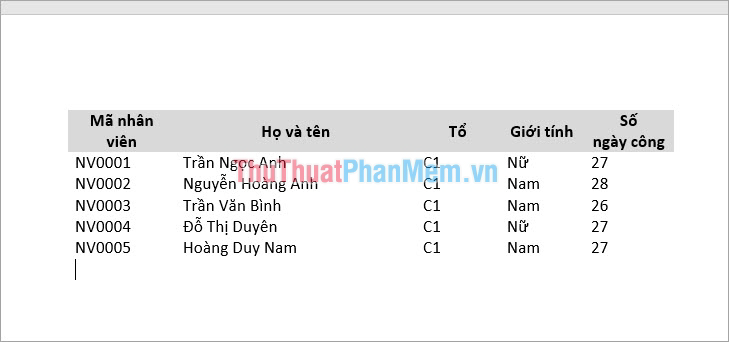 Nhấn vào ảnh để phóng to Các đường kẻ trong bảng sẽ được ẩn đi