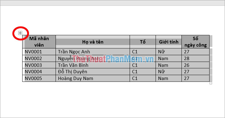 Nhấn vào ảnh để phóng to Chọn biểu tượng mũi tên 4 chiều ở phía trên góc trái bảng