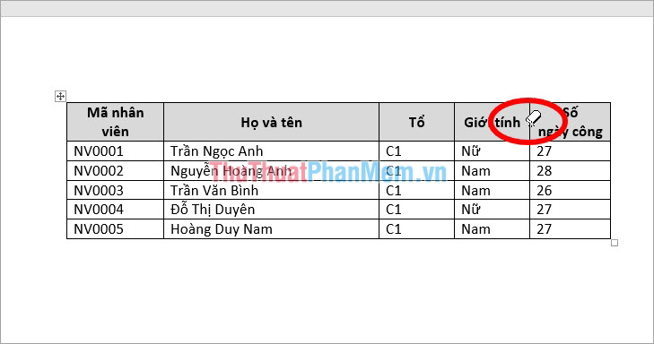 Nhấn vào ảnh để phóng to Nhấn chuột trái vào đường kẻ trong bảng muốn xóa
