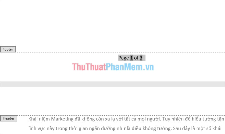 Nhấp đúp chuột trái vào Footer và xóa nội dụng trên Footer