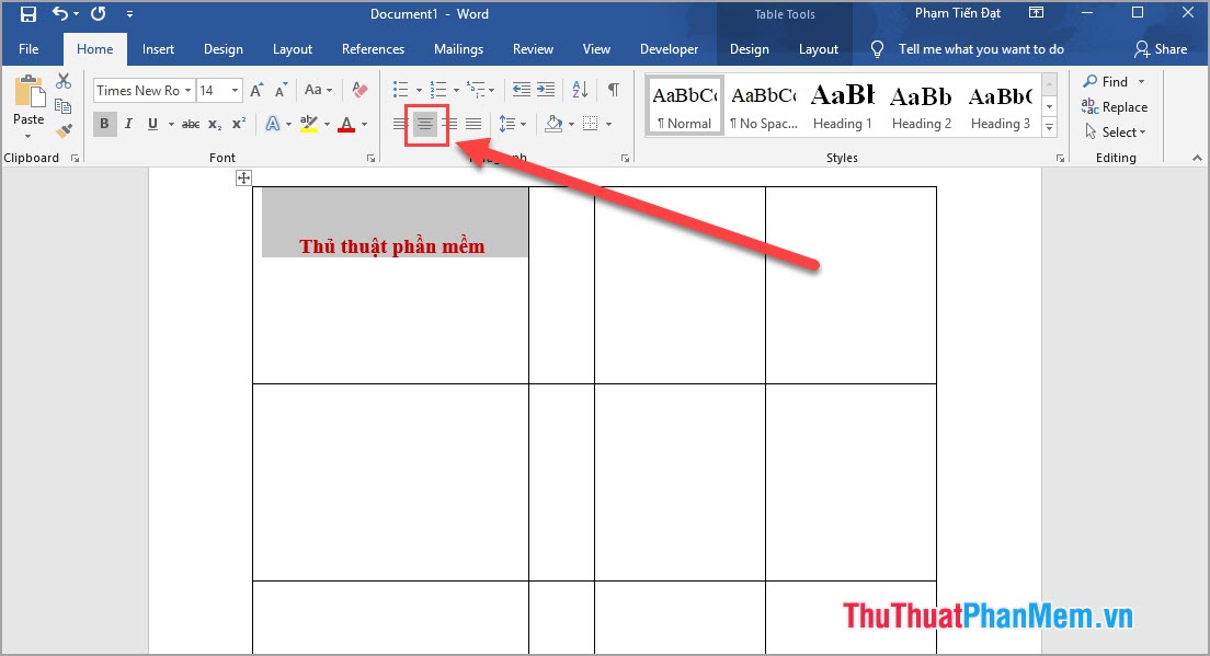 Cách căn giữa ô theo chiều ngang