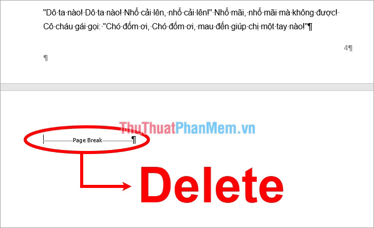 Đặt con trỏ chuột trước Page Break và nhấn phím Delete để xóa