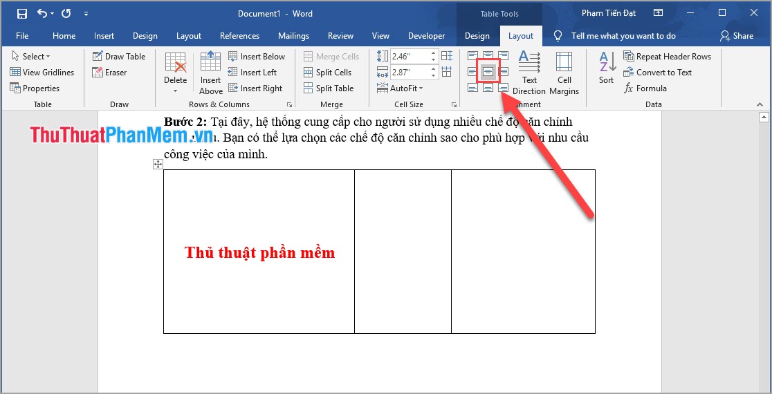 Lựa chọn các chế độ căn chỉnh sao cho phù hợp với nhu cầu