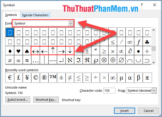 Mục Font các bạn lựa chọn Symbol