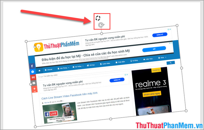 Nhấn vào ảnh để phóng to Nhấn và giữ chuột vào dấu mũi tên Xoay tròn, đồng thời di chuột sang trái hoặc phải