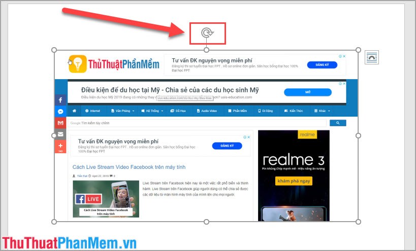 Nhấn vào ảnh để phóng to Nhấn vào hình ảnh - bên trên hình ảnh xuất hiện dấu Xoay tròn