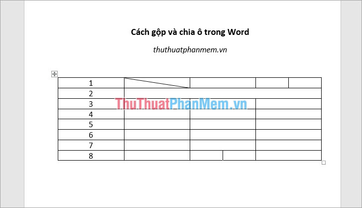 Như vậy các bạn đã gộp ô trong Word