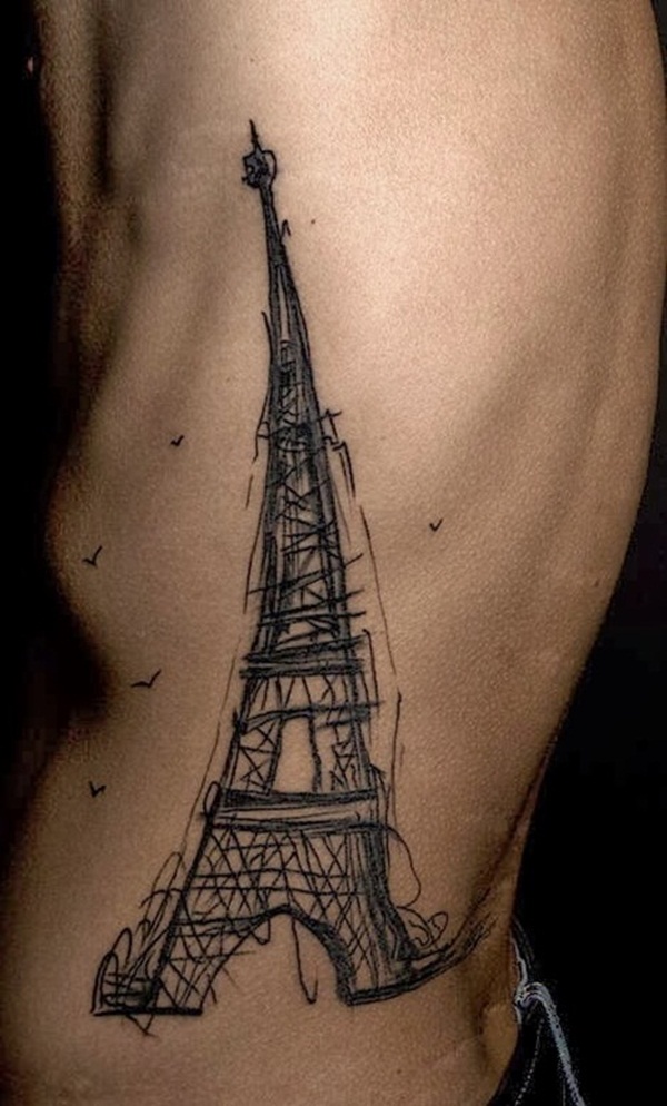 Xăm mình nghệ thuật với hình vẽ rối Sketch tháp Eiffel