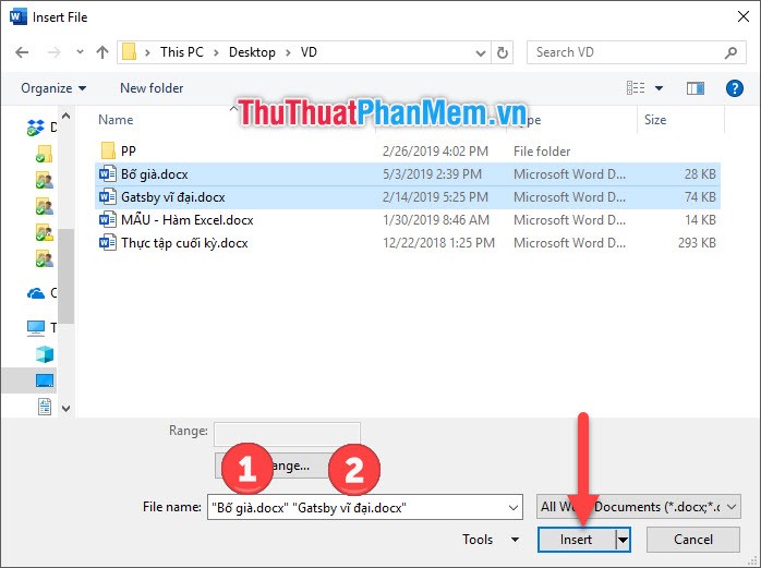 Chọn Insert