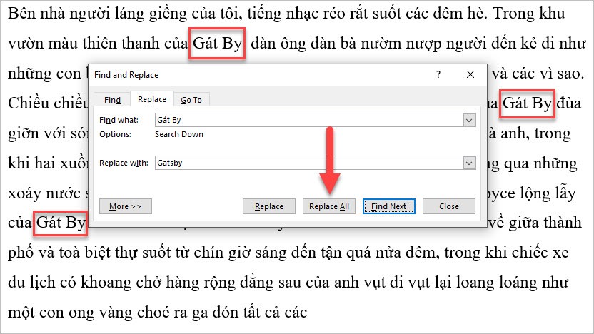 Chọn Replace All