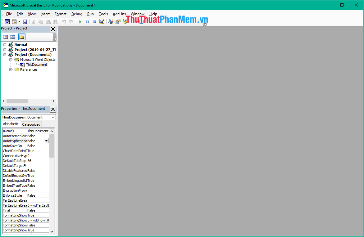 Mở cửa sổ Visual Basic